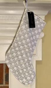 Rachel Zoe 22” White & Silver Beaded Christmas Stocking: Criss-Cross • Lined - Picture 1 of 10
