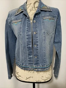 Giacca CHRISTINE ALEXANDER denim cristallo gioiello CROSS sul retro taglia small - Foto 1 di 24