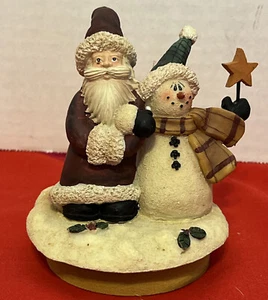 Santa Candle Jar Topper Figurine- Old World Santa & Snowman 3” Diameter - Picture 1 of 5