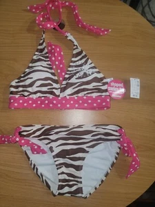 New Young Girl's / Woman's Limited Too 2 Piece Swimsuit Pink, Brown Size 14 #643 - Picture 1 of 5