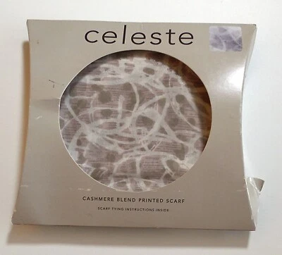 NUEVO NUEVO EN PAQUETE Bufanda Estampada Celeste Mezcla Cachemira - Patrón Remolino Punto Rosa y Topo  Foto 1 de 3