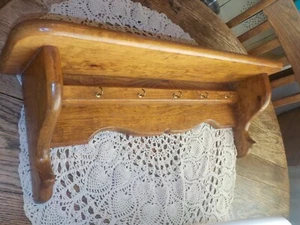 Solid Wood Handmade Shelf Hooks Storage Cottage Kitchen Cabin Decor Vintage - Picture 1 of 16
