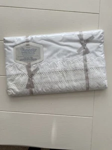 Wamsutta Supercale Plus No Iron Twin Flat Sheet White Eyelet 72x98 Vintage NOS - Picture 1 of 4