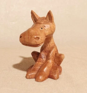 Burro de madera sentado caricatura marrón talla hecho a mano figura de madera decoración - Imagen 1 de 5