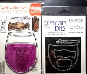 Inky Antics RELAX & WINE DOWN Wine Glass Words Clear Stamp & Die Set - Picture 1 of 5