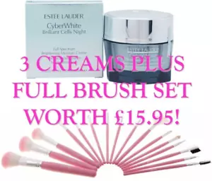 3 ESTEE LAUDER CYBER WHITE MOISTURISING NIGHT CREAMS 50ml +FREE LUXURY BRUSH SET - Picture 1 of 4