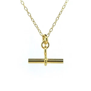 T Bar Halskette 2 cm Albert Anhänger 18 kt Gold Vermeil Kette - Bild 1 von 5