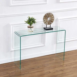 Clear Glass Console Table Waterfall Design Entryway Table Home Office Furniture - Picture 1 of 4