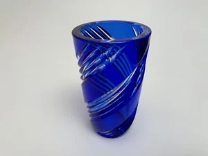 "Vaso/vaso vintage blu cobalto, design tagliato, cristallo francese 5 1/8" - Foto 1 di 14