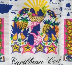 NEW Caribbean Cook Dish Tea Towel Souvenir Colorful 19"x30" St Croix Saba Map - Picture 1 of 4