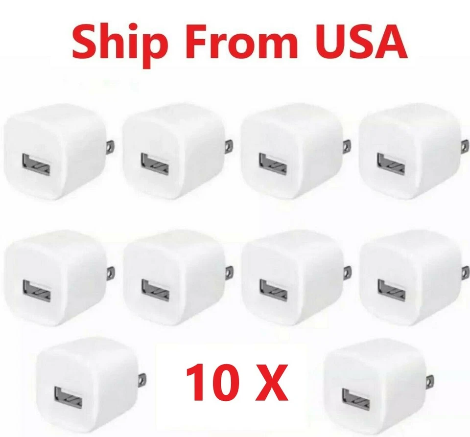 10x White 1A USB Power Adapter AC Home Wall Charger US Plug For iPhone iPod - Image 1 of 1