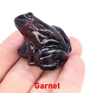 Natural Garnet Quartz Crystal Stone Lucky Frog Carved Mini Wealth Statue Decor - Picture 1 of 12