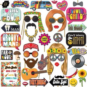 60s Photo Booth Props - 41-pc Photo Booth Kit with 8 x 10-Inch Sign, 60 Adhes... - Picture 1 of 9