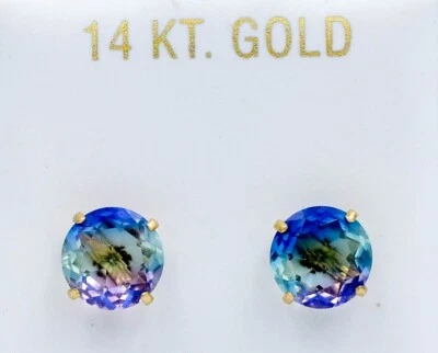 LAB CREATED 5.36 Cts TOURMALINE  STUD EARRINGS SOLID 14K YELLOW GOLD - NWT - Image 1 of 4