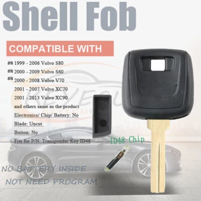 Llave transpondedor sin cortar con chip ID48 para VOLVO S80 S60 V70 XC70 XC90 1999-2013 Foto 1 de 4