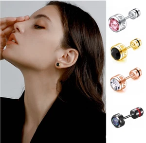 Hypoallergenic Surgical Steel Screw Back Body Piercing Titanium CZ Earrings PE31 - Picture 1 of 8