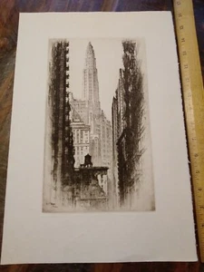 A.C. Webb Original 1930 Mather Tower, Chicago Radierung RAR! Hempstead Studios - Bild 1 von 5