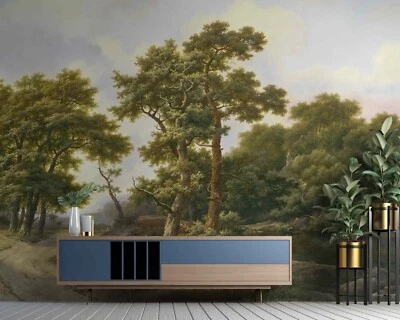 Rural painting retro trees mural Removable or Regular wallpaper Vintage scenic - Image 1 of 4