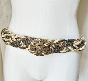 Vintage Avant Garde BELT Cord Knotted Metal Statement Leather Shop sz M - Picture 1 of 15