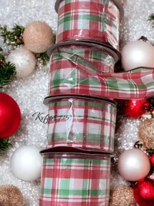 lot of 4 colored ribbons 2.5inch x 24 feet each Red Green White Christmas Plaid - Picture 1 of 4