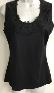 Dolce Gabbana Tank Top Black Cotton Lace Trim Scoop Neck Size 40/4 - Picture 1 of 8