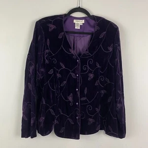 Coldwater Creek Velvet Jacket Size 1X Purple Floral Embroidered Shoulder Pads - Picture 1 of 9