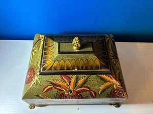 Scatola portagioie/gioielli vintage decorazione multicolore floreale rettangolare - Foto 1 di 9