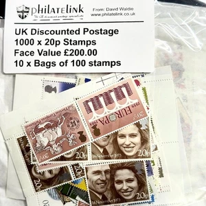 GB Discounted Postage 1000 x 20p valid postage stamps face value £200 - Picture 1 of 1