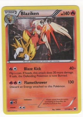 Pokemon Black & White Dark Explorers BLAZIKEN Holo Rare 17/108 NM - Image 1 of 4