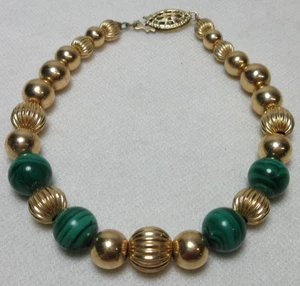 VINTAGE GOLD MALACHIT PERLEN KUGEL ARMBAND - Bild 1 von 9