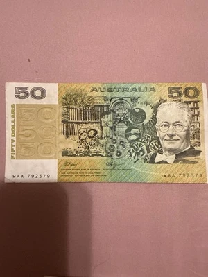 Vintage 1973-1979 Australia $50 Paper Banknote WAA Prefix – Florey & Ross Design - Image 1 of 2