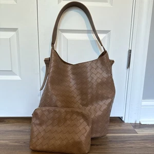 Anthropologie Woven Hobo Shoulder Bag, Braided Large Hobo Bag Beige With Pouch P - Picture 1 of 11
