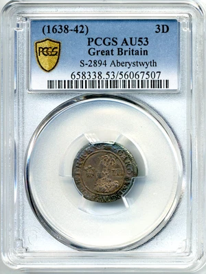 1638-42 Great Britiain Three Pence, Aberystwyth - About Uncirculated, PCGS AU53 - Image 1 of 3