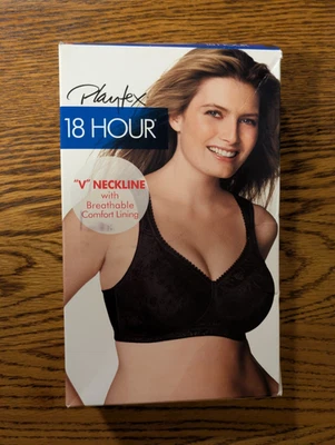 NIP SIZE 44C PLAYTEX 18 HOUR BRA BRASSIERE WIRELESS COMFORT STRAP BLACK V NECK - Image 1 of 4