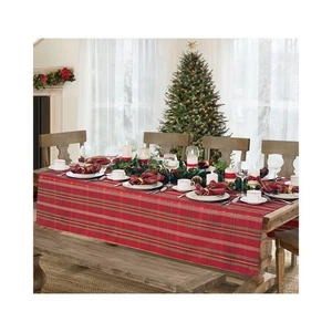 Home Fashions Shimmering Plaid Holiday Fabric Tablecloth, 60" x 120", Red - Picture 1 of 7