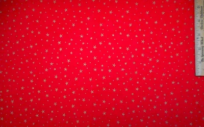 Christmas Fabric By The Half-Yard Metallic Gold Stars on Red Premium Cotton 25 - Image 1 of 2