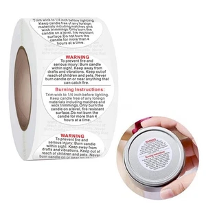 Roll/500x CANDLE WARNING LABELS STICKER DECAL for JAR CANDLE MAKING - Picture 1 of 7