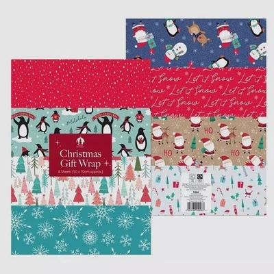 8 X Christmas Gift Wrapping Sheets Mix Festive Traditional Large 50cm x 70cm - Image 1 of 3