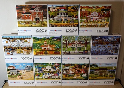 11x Buffalo Games Charles Wysocki 1000 Piece Puzzles Country Farm Town Building - Image 1 of 4