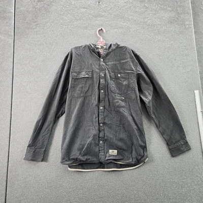 Vans Men Button Up Shirt XL Gray Herringbone Hooded Y2K Skate Long Sleeve - Image 1 of 4