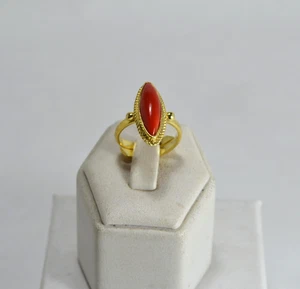 ANELLI ARGENTO 925 DORATO NAVETTA CORALLO CERASUO  REGOLABILE           AGNK 011 - Foto 1 di 4