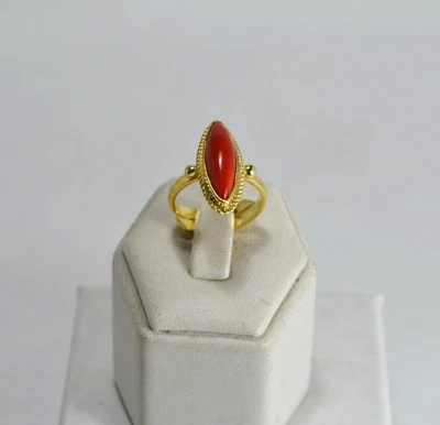 ANELLI ARGENTO 925 DORATO NAVETTA CORALLO CERASUO  REGOLABILE           AGNK 011 - Immagine 1 di 4