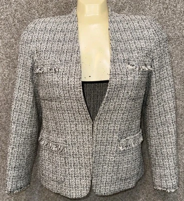 Chaqueta Blazer Max Mara Weekend Mujer Talla 6 Gris Algodón Tejido Dobladillo con Volantes Foto 1 de 4