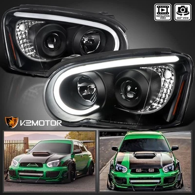 Black Fits 2004-2005 Subaru Impreza RS WRX LED Strip Projector Headlights Lamps Foto 1 de 4