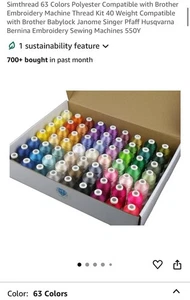 63 Color Polyester Compatible w/ Brother Embroidery Machine Thread Kit 40 Weight - Picture 1 of 11