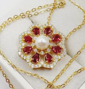 Damen Anhänger mit Kette Brillant Diamant,Perle,Rubin,750 Gelbgold 18KT Neu♡۰ - Bild 1 von 10