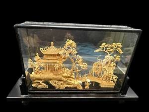 Vintage 20th Century Chinese Cork Diorama Hand Carved in Glass Case Fujian Art - Picture 1 of 24