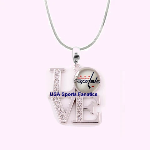 NHL Washington Capitals 925 Sterling Silver Team Love Necklace With Rhinestones Cover