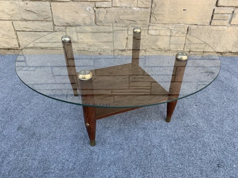 Mid Century Modern Arturo Pani Style Round Glass Coffee Table - 32” Cover