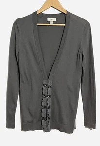 Ann Taylor Loft Cardigan Womens S Small Cotton Blend Silk Rhinestone Bling Gray - Picture 1 of 15